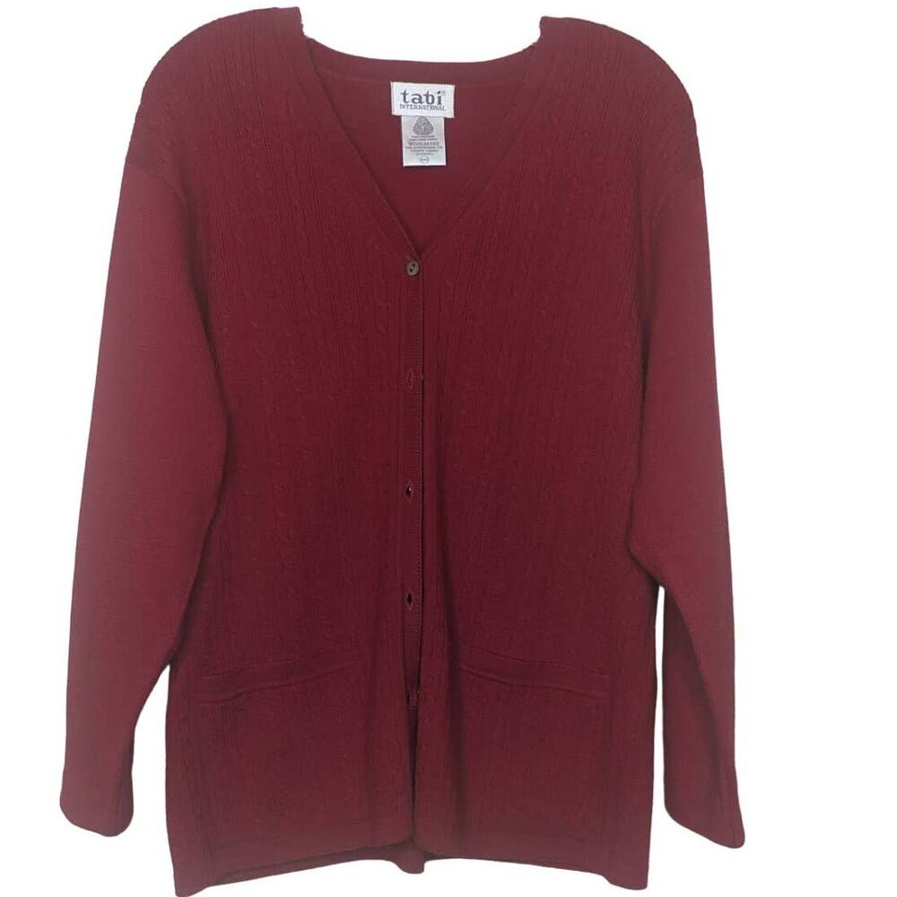 Vintage Tabi International Red cardigan Pure New Wool sweater size Medium